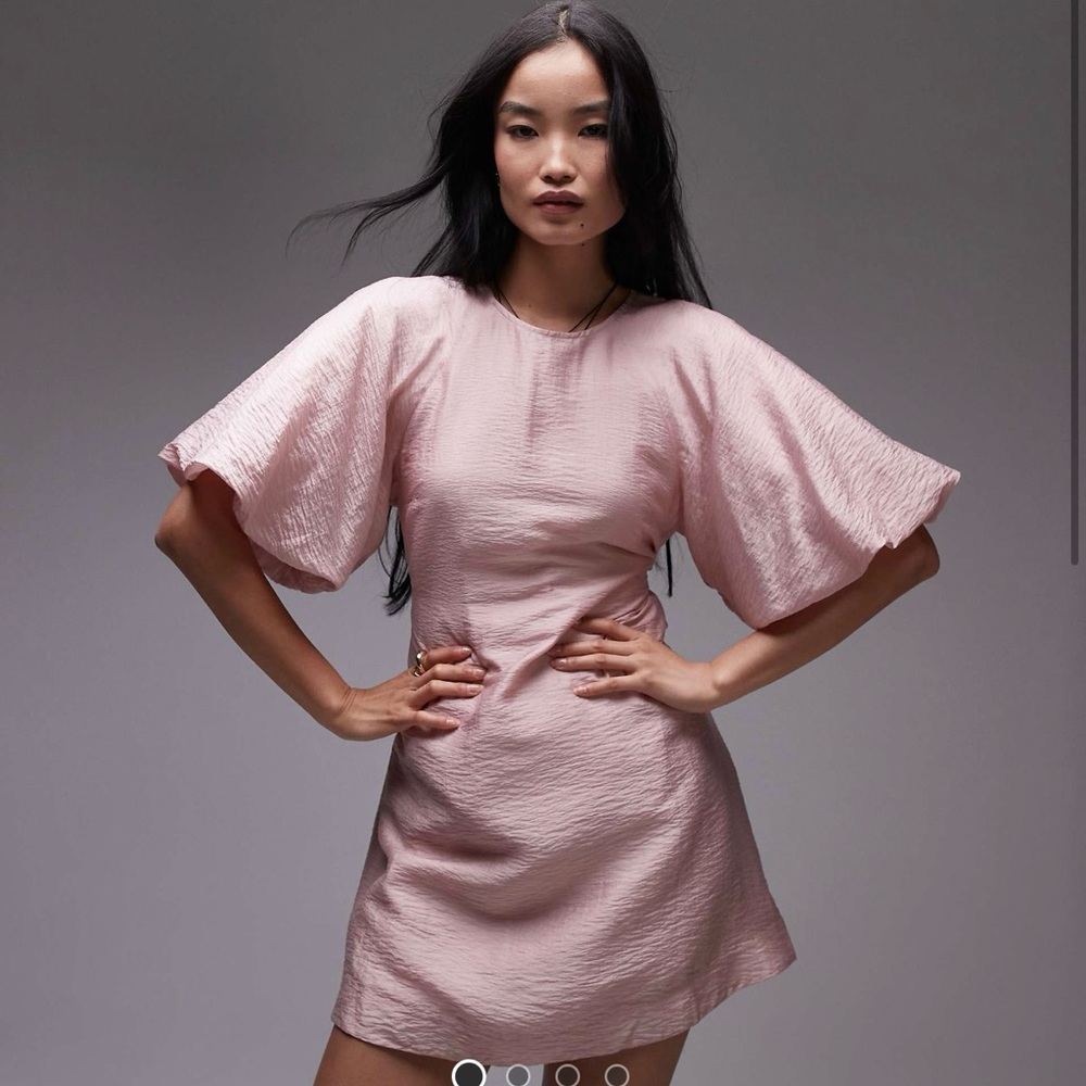 & Other Stories Pink Mini Dress with Puff Sleeves